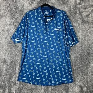 Primo Golf Polo Shirt Mens 2XL Blue Sunrun AOP Print Blade Collar Performance